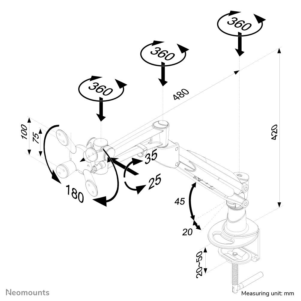 Neomounts FPMA-D940HC Support d'écran à fixer 10-37" - ressort à gaz